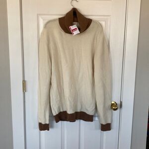 L.B.M. 1911 Men’s Virgin Wool Cream Contrast Turtleneck Pullover Sweater New